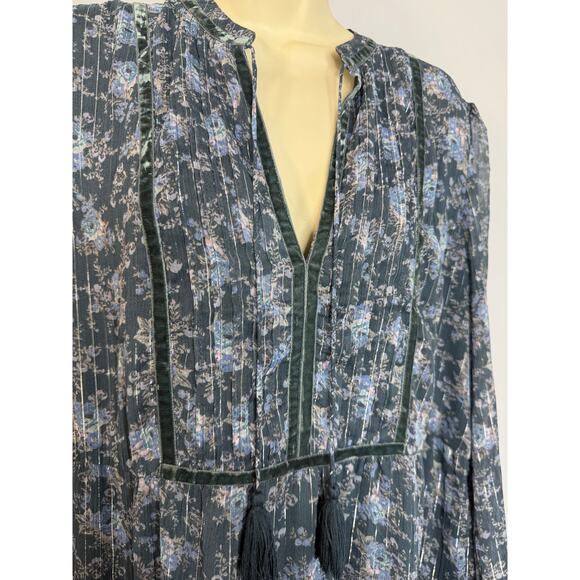 Lucky Brand Floral Long Sleeve Midi Dress Boho Blue Floral Women's  Size XL - Picture 4 of 15